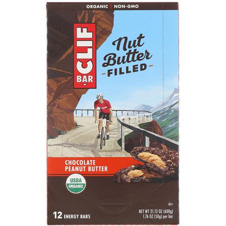 能量棒, 運動棒: Clif Bar, Organic, Nut Butter Filled Energy Bar, Chocolate Peanut Butter, 12 Energy Bars, 1.76 oz (50 g) Each