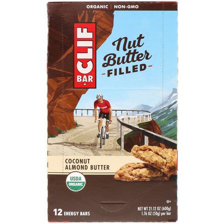 能量棒, 運動棒: Clif Bar, Organic, Nut Butter Filled Energy Bar, Coconut Almond Butter, 12 Energy Bars, 1.76 oz (50 g) Each