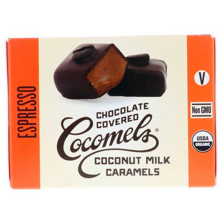 糖果, 巧克力: Cocomels, Organic, Chocolate Covered Coconut Milk Caramels, Espresso, 15 Units, 1 oz (28 g) Each