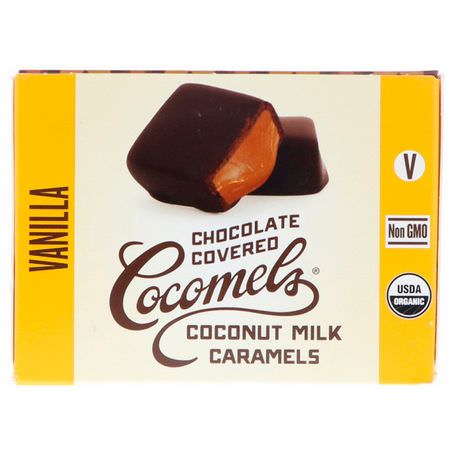 糖果, 巧克力: Cocomels, Organic, Chocolate Covered Coconut Milk Caramels, Vanilla, 15 Units, 1 oz (28 g) Each
