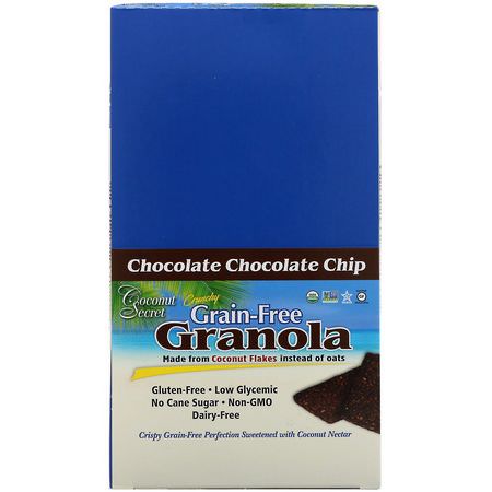 小吃店: Coconut Secret, Crunchy Grain Free Granola Bar, Chocolate Chocolate Chip, 12 Bars, 1.2 oz (34 g) Each