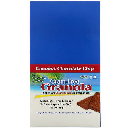 小吃店: Coconut Secret, Crunchy Grain-Free Granola Bar, Coconut Chocolate Chip, 12 Bars, 1.2 oz (34 g) Each