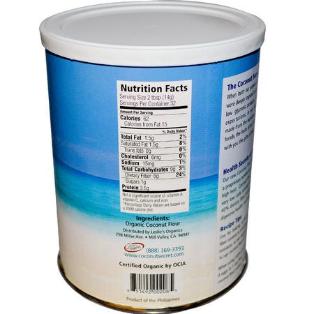 椰子粉, 混合物: Coconut Secret, Raw Coconut Flour, 1 lb (454 g)