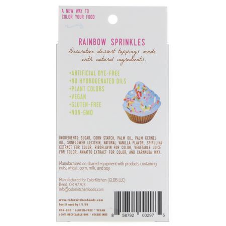 食用色素, 混合物: ColorKitchen, Rainbow, Sprinkles From Nature, Rainbow Sprinkles, 1.25 oz (35.44 g)