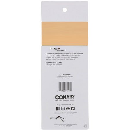梳子, 髮刷: Conair, Copper Collection, Detangling Comb, 1 Comb