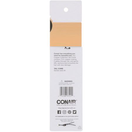 梳子, 髮刷: Conair, Copper Collection, Lift and Section, Tail Comb, 1 Comb