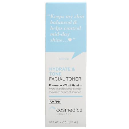 金縷梅, 爽膚水: Cosmedica Skincare, Hydrate & Tone Facial Toner, Rosewater + Witch Hazel, 4 oz (120 ml)