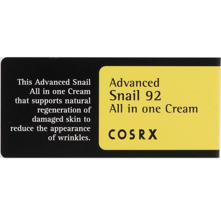 K-美容保濕霜, 乳霜: Cosrx, Advanced Snail 92, All in One Cream, 100 ml