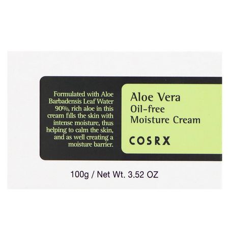蘆薈護膚, 皮膚護理: Cosrx, Aloe Vera Oil-Free Moisture Cream, 3.52 oz (100 g)