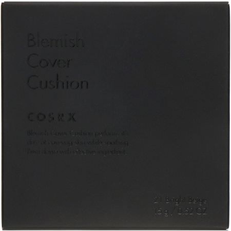 粉底液, 臉部: Cosrx, Clear Fit Blemish Cushion, SPF 47, 21 Bright Beige, 0.52 oz (15 g)