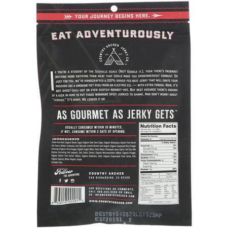 肉類零食, 生澀: Country Archer Jerky, Beef Jerky, Crushed Red Pepper, 3 oz (85 g)