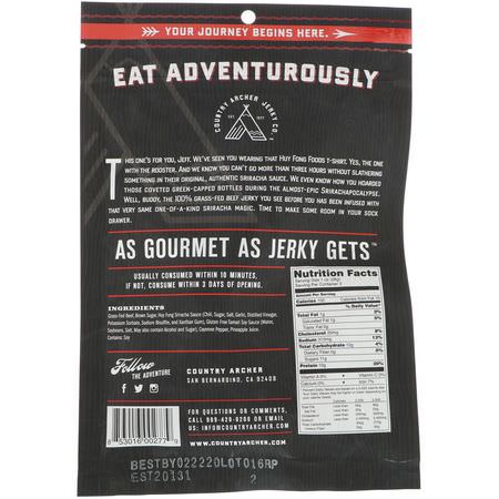 肉類零食, 生澀: Country Archer Jerky, Beef Jerky, Sriracha, 3 oz (85 g)