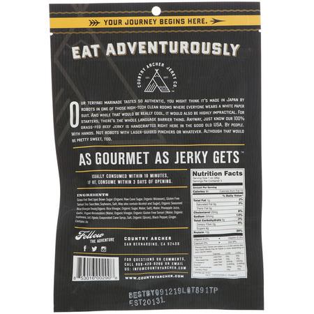 肉類零食, 生澀: Country Archer Jerky, Beef Jerky, Teriyaki, 3 oz (85 g)