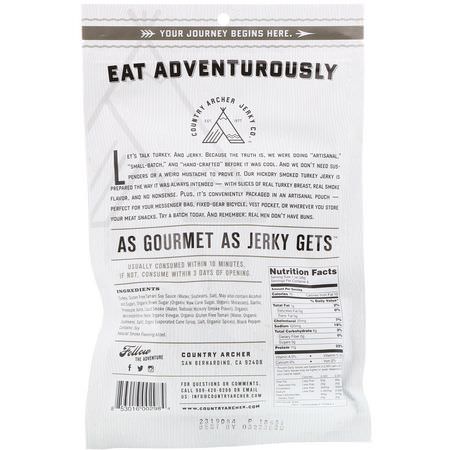 肉類零食: Country Archer Jerky, Turkey Jerky, Hickory Smoke, 8 oz (227 g)