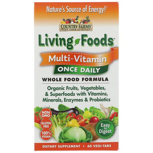 Country Farms, Living Foods, Multi - Vitamin, Once Daily, 60 Vegi-Tabs Review