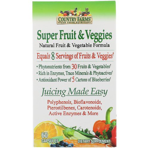 Country Farms, Super Fruit & Veggies, Natural Fruit & Vegetable Formula, 60 Capsules Review