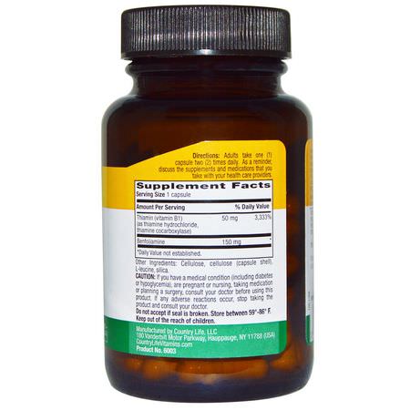 苯替莫胺, 抗氧化劑: Country Life, Benfotiamine, with Coenzyme B1, 150 mg, 60 Veggie Caps