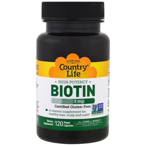 Country Life, Biotin, High Potency, 5 mg, 120 Vegan Caps Review