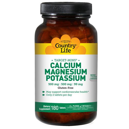 Country Life, Calcium, Magnesium, and Potassium, 500 mg : 500 mg : 99 mg, 180 Tablets Review