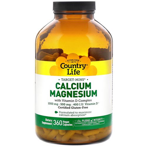 Country Life, Calcium Magnesium, with Vitamin D Complex, Gluten Free, 360 Vegan Capsules Review