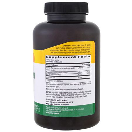 鈣, 礦物質: Country Life, Calcium Magnesium Zinc, 250 Tablets