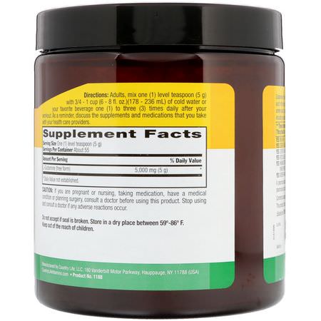 L-谷氨酰胺, 氨基酸: Country Life, Glutamine Pure Powder, 5,000 mg, 9.7 oz (275 g)