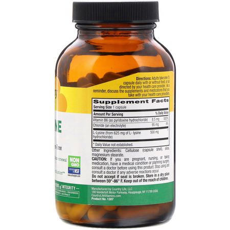 流感, 咳嗽: Country Life, L-Lysine, 500 mg, 100 Vegan Capsules