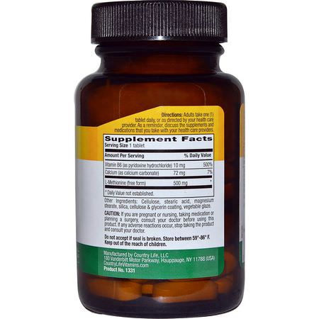 L-蛋氨酸, 氨基酸: Country Life, L-Methionine, 500 mg, 60 Tablets