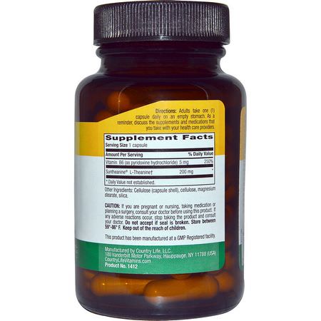 L-茶氨酸, 氨基酸: Country Life, L-Theanine, 200 mg, 60 Vegan Caps