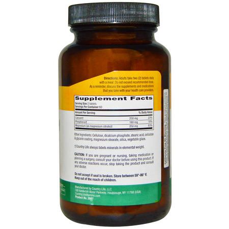 鎂, 礦物質: Country Life, Magnesium Citrate, 250 mg, 120 Tablets