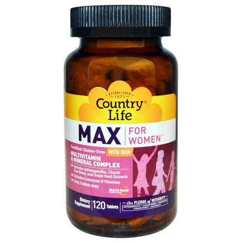 Country Life, Max, for Women, Multivitamin & Mineral Complex, With Iron, 120 Tablets Review