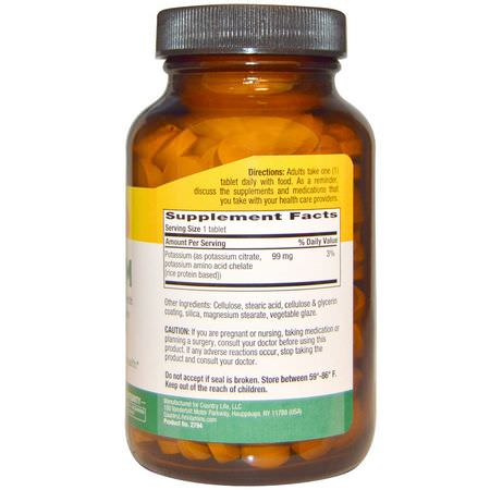 鉀, 礦物質: Country Life, Potassium, 99 mg, 250 Tablets