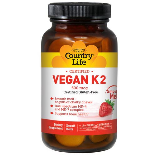 Country Life, Vegan K2, Strawberry, 500 mcg, 60 Smooth Melts Review