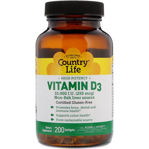 Country Life, Vitamin D3, High Potency, 10,000 I.U, 200 Softgels Review