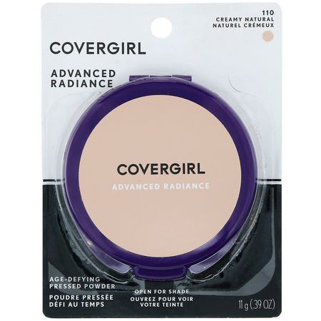 定型噴霧, 粉末: Covergirl, Advanced Radiance, Age-Defying, Pressed Powder, 110 Creamy Natural, 0.39 oz (11 g)
