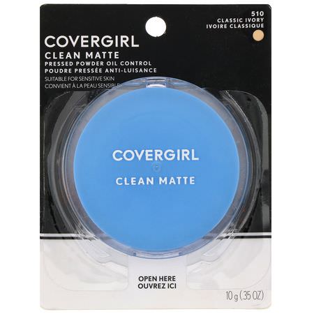 定型噴霧, 粉末: Covergirl, Clean Matte, Pressed Powder, 510 Classic Ivory, .35 oz (10 g)