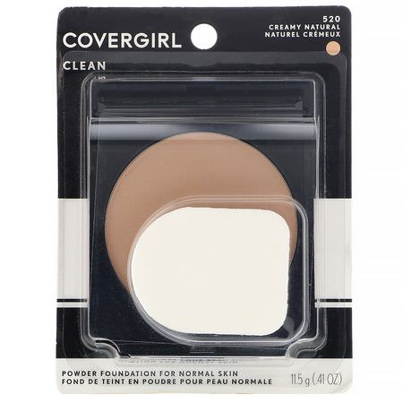 基礎, 臉部: Covergirl, Clean, Powder Foundation, 520 Creamy Natural, .41 oz (11.5 g)