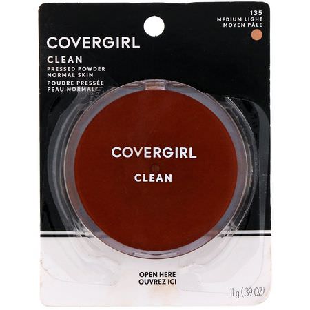 定型噴霧, 粉末: Covergirl, Clean, Pressed Powder Foundation, 135 Medium Light, .39 oz (11 g)