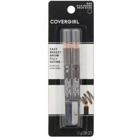 眉毛, 眼睛: Covergirl, Easy Breezy, Brow Fill + Define Pencil, 505 Rich Brown, 0.06 oz (1.7 g)