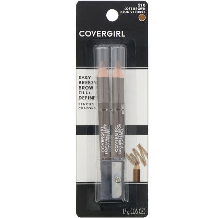 眉毛, 眼睛: Covergirl, Easy Breezy, Brow Fill + Define Pencil, 510 Soft Brown, 0.06 oz (1.7 g)