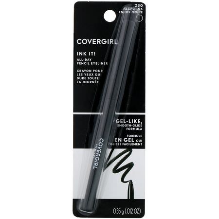 眼線筆, 眼睛: Covergirl, Ink it! All-Day Pencil Eyeliner, 230 Black Ink, .012 oz (0.35 g)