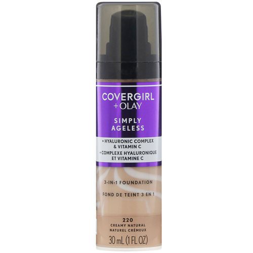 Covergirl, Olay Simply Ageless, 3-in-1 Foundation, 220 Creamy Natural, 1 fl oz (30 ml) Review