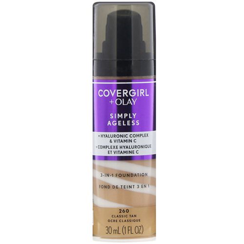 Covergirl, Olay Simply Ageless, 3-in-1 Foundation, 260 Classic Tan, 1 fl oz (30 ml) Review