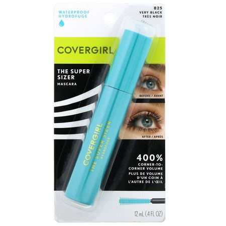 睫毛膏, 眼睛: Covergirl, The Super Sizer, Waterproof Mascara, 825 Very Black, .4 fl oz (12 ml)