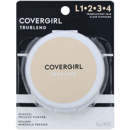 定型噴霧, 粉末: Covergirl, Trublend, Mineral Pressed Powder, Translucent Fair, .39 oz (11 g)
