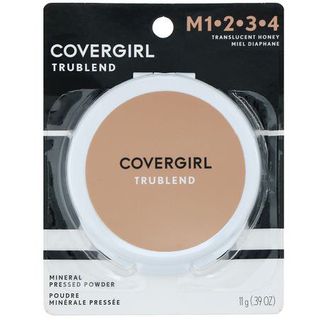 定型噴霧, 粉末: Covergirl, TruBlend, Mineral Pressed Powder, Translucent Honey, .39 oz (11 g)
