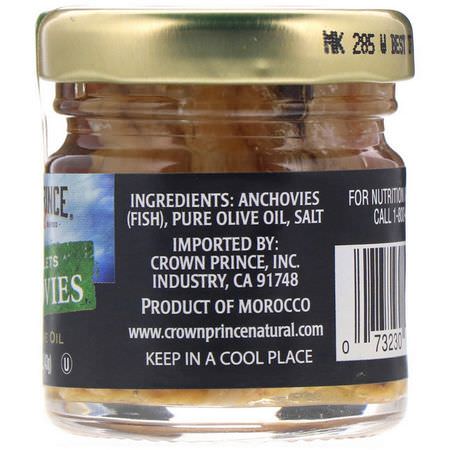 海鮮: Crown Prince Natural, Anchovies, Flat Fillets, In Pure Olive Oil, 1.5 oz (43 g)