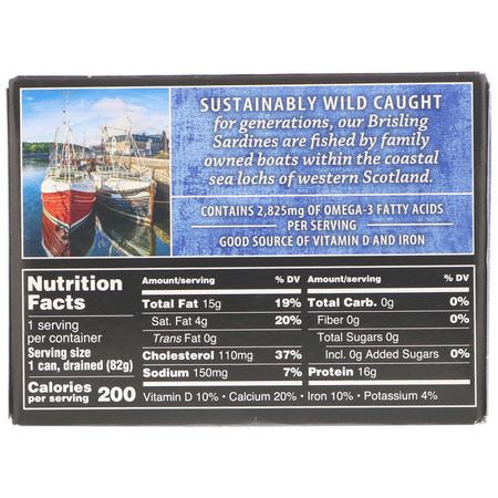 沙丁魚, 海鮮: Crown Prince Natural, Brisling Sardines, In Spring Water, 3.75 oz (106 g)