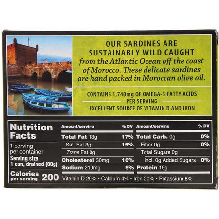 沙丁魚, 海鮮: Crown Prince Natural, Skinless & Boneless Sardines, In Pure Olive Oil, 3.75 oz (106 g)