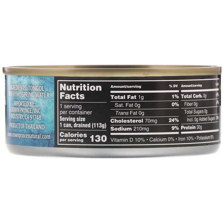 金槍魚, 海鮮: Crown Prince Natural, Tongol Tuna, Chunk Light - No Salt Added, In Spring Water, 5 oz (142 g)